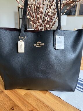 Coach Black Pebbled Leather Tote with Gold Logo
